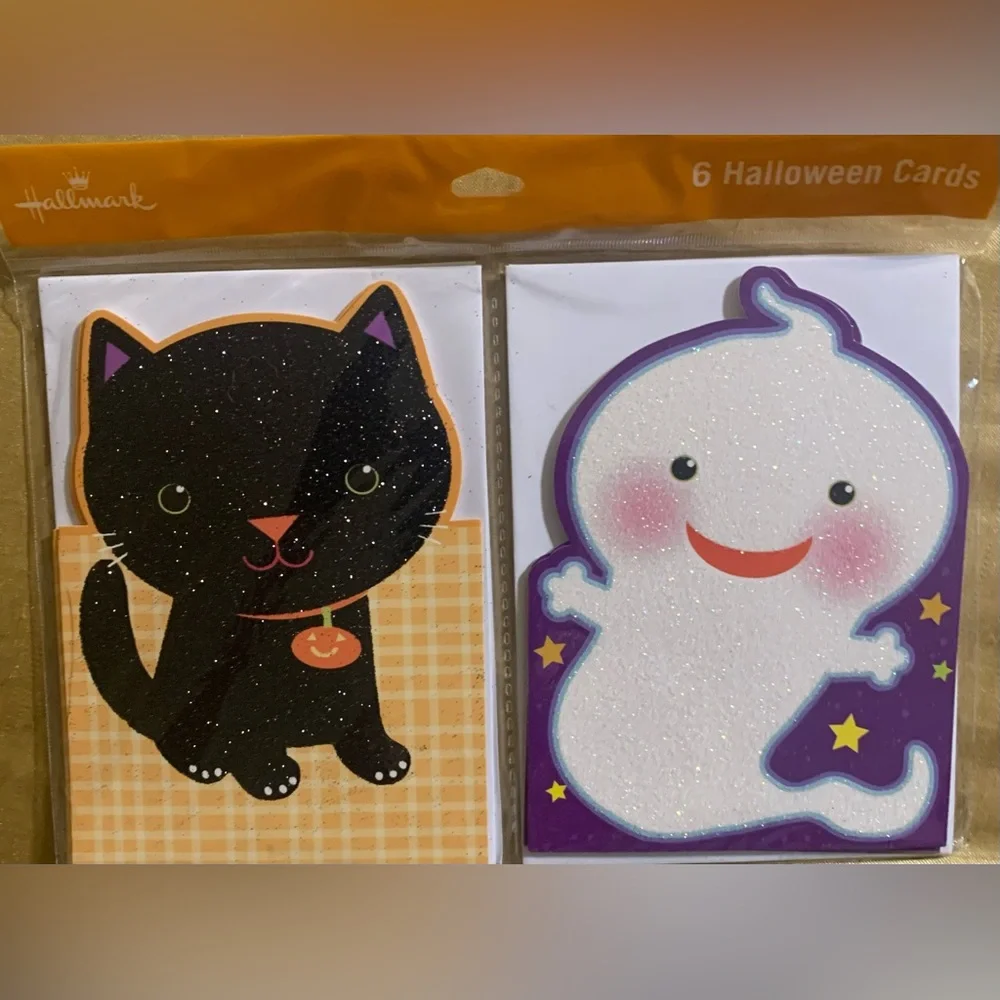 Hallmark Halloween Cat and Ghost Glitter Cards Brand new in packaging